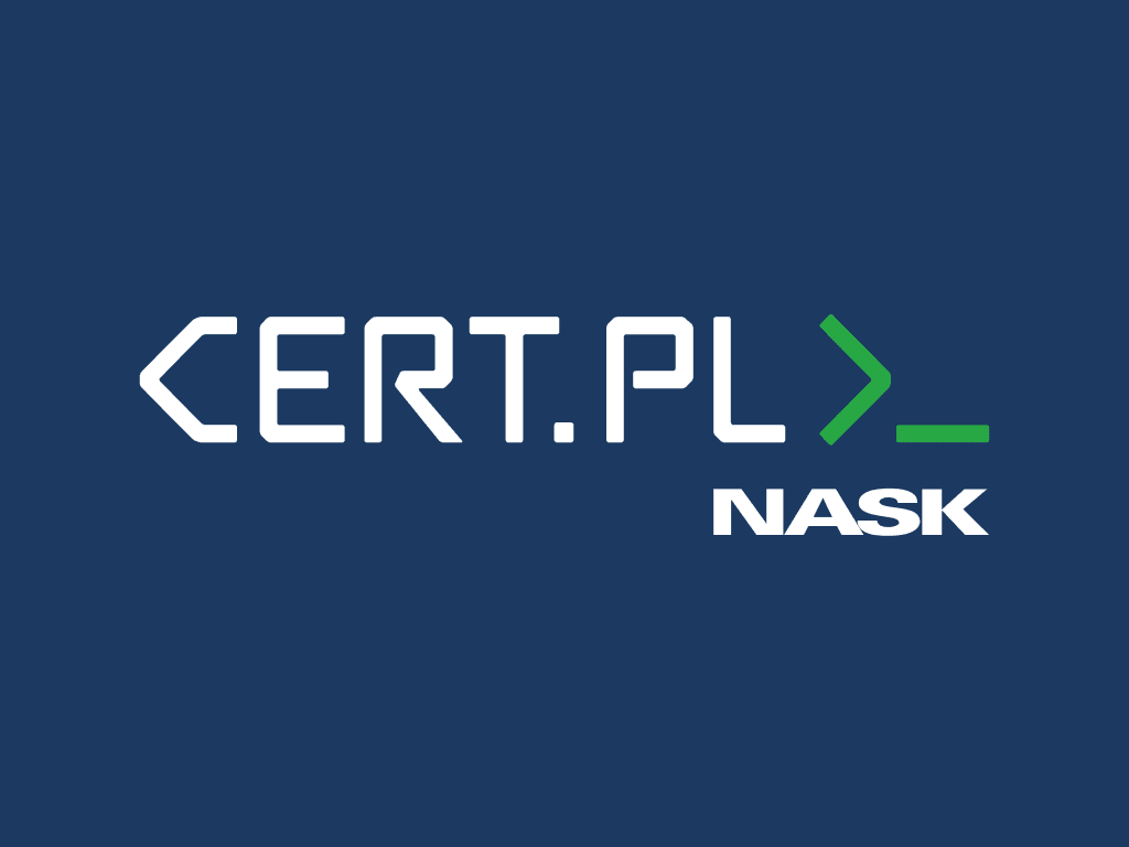 Biały napis CERT.PL na niebieskim tle