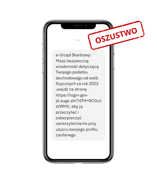 Telefon z wiadomością i napisem oszustwo