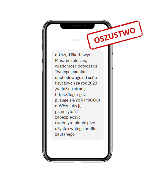 Telefon z wiadomością i napisem oszustwo